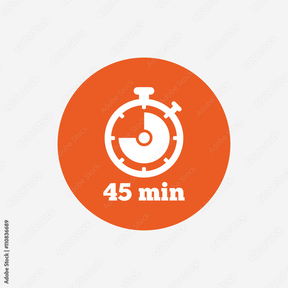 Timer sign icon. 45 minutes stopwatch symbol. Timer sign icon. 45 minutes stopwatch symbol.