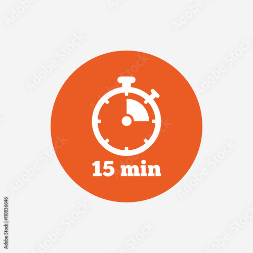 Timer sign icon. 15 minutes stopwatch symbol.
