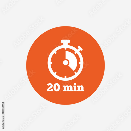 Timer sign icon. 20 minutes stopwatch symbol.