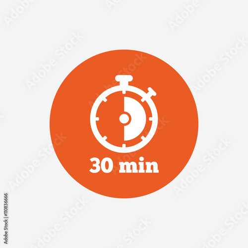Timer sign icon. 30 minutes stopwatch symbol.