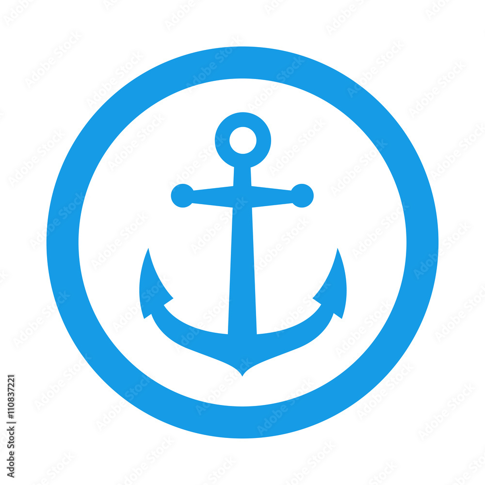 Icono plano ancla de barco en circulo color azul Stock Illustration