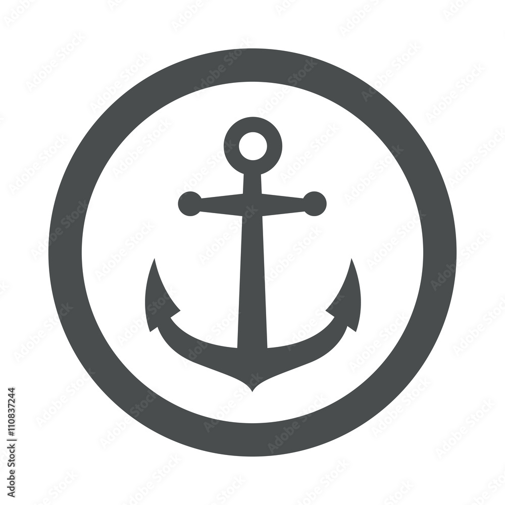 Icono plano ancla de barco en circulo color gris Stock