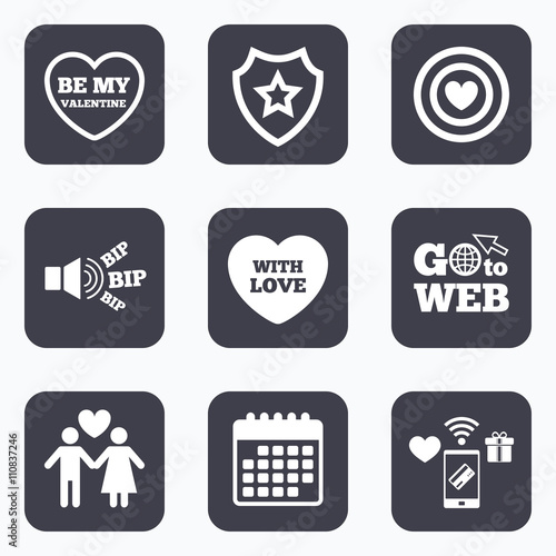 Valentine day love icons. Target aim with heart.