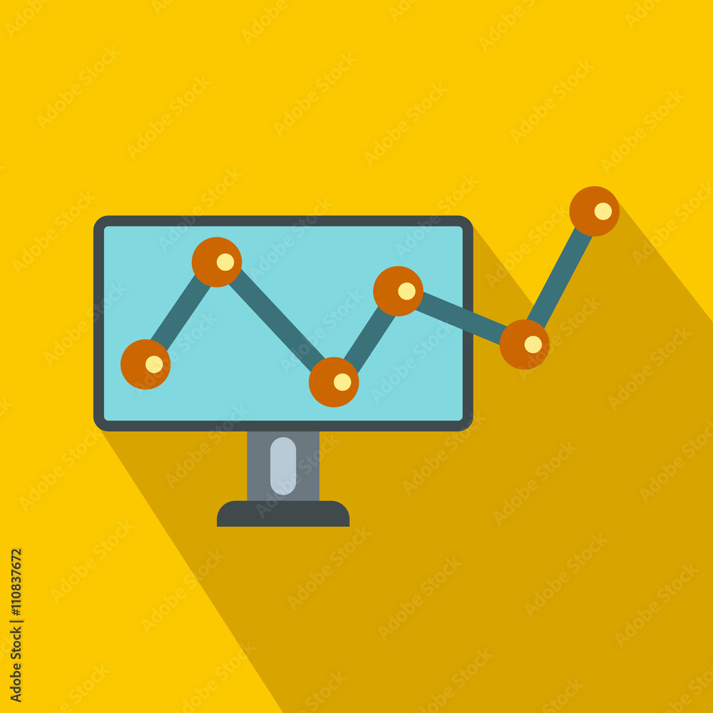 Growing bar graph on the screen of computer icon Growing bar graph on the screen of computer icon