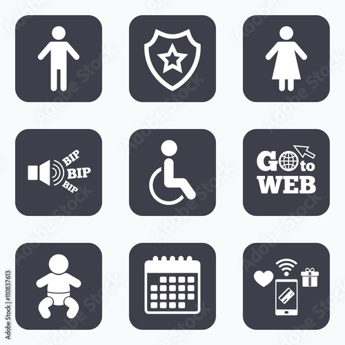 WC toilet icons. Human male or female signs.