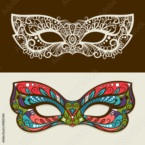 Festive masks. Vector mask silhouette and colored mask in butterfly colors