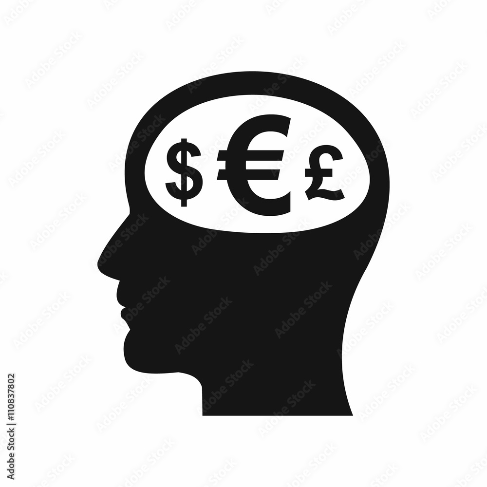 Thoughts about money icon, simple style Thoughts about money icon, simple style