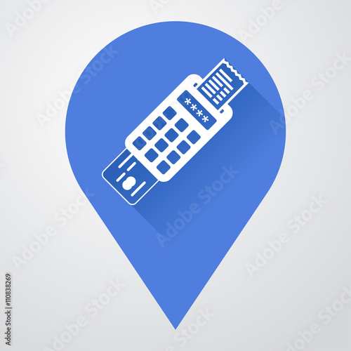 Icono plano localizacion con pago electronico con sombra