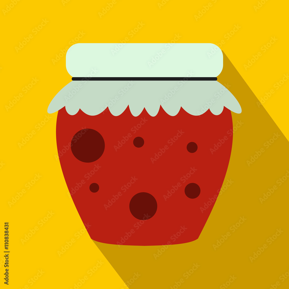 Jar of fruity jam icon, flat style Jar of fruity jam icon, flat style