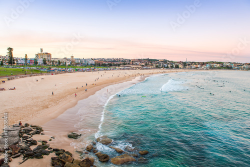 Overlooking Bondi Beach in Sydney during the sunset. photo