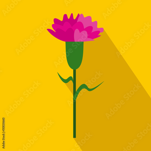 Pink carnation icon, flat style