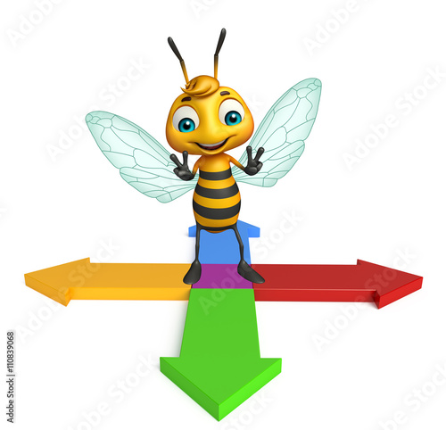 cute Bee cartoon character with arrow