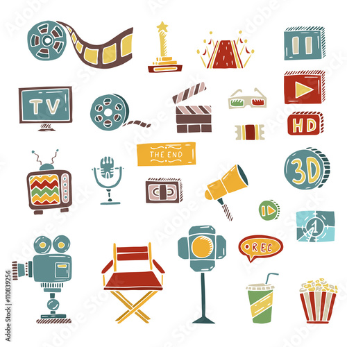 set of hand drawn cinema doodles