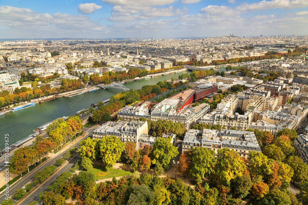 Aerial view of Paris. Autumn time.