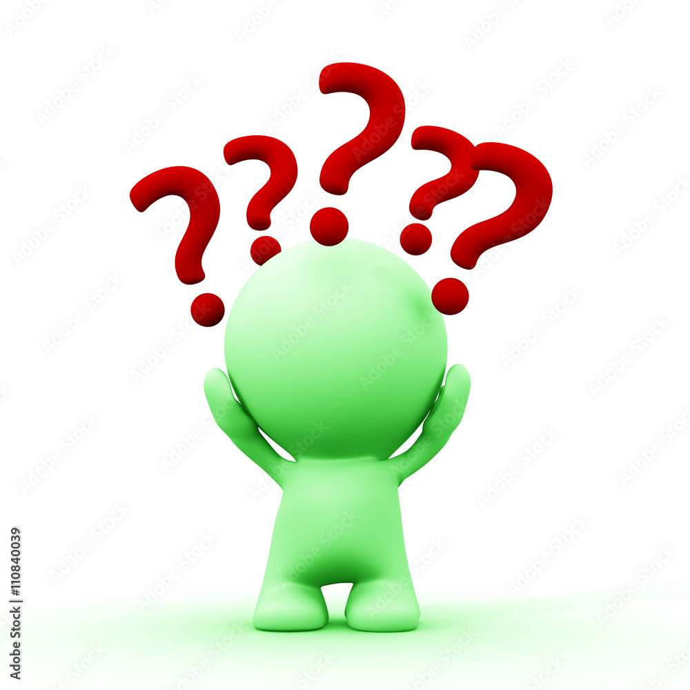 green 3d person with question marks around the head green 3d person with question marks around the head