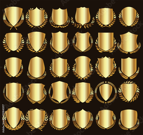 Vector medieval shields and laurel wreaths collection
