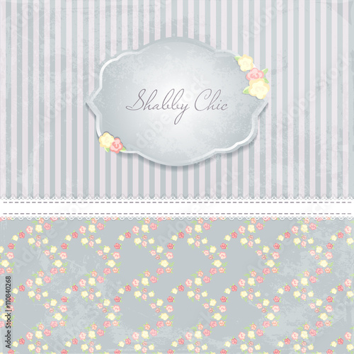 beautiful flower-patterned background. shabby chic wedding invitation. Vector illustration. Floral Save the Date or wedding invitation set. English style. silver frame