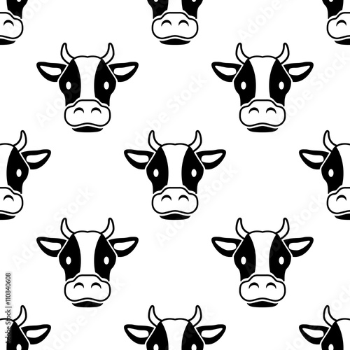 Icono plano patrón con cabeza de vaca sobre fondo blanco