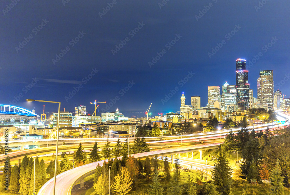 road,cityscape and skyline of portland at night