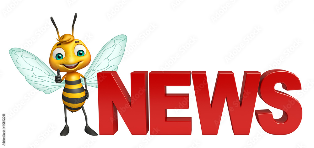 Bee cartoon character with news sign