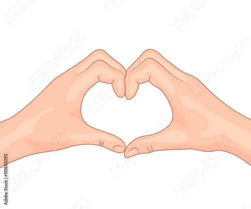 Hands making a heart shape. Concept design of the symbol of love. Isolated vector illustration