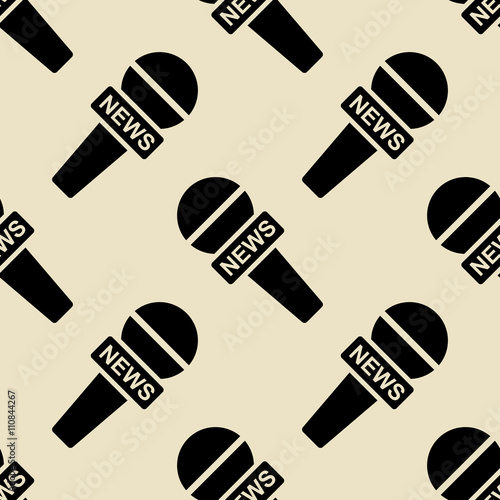 Icono plano patrón con microfono texto NEWS sobre fondo beige