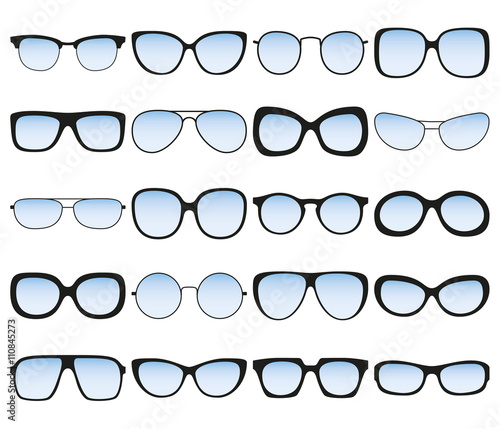 Sunglasses icon set. Different spectacle frames and shapes. Vector illustration
