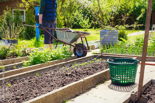 Ein junger Mann arbeitet im Garten