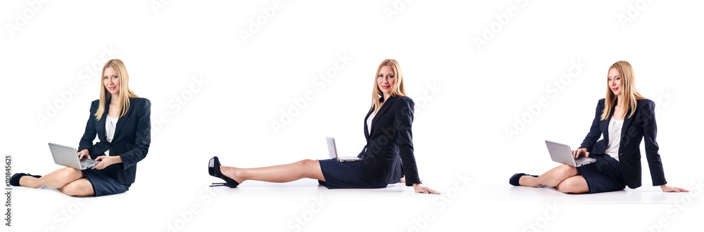 Businesswoman with laptop isolated on white background Businesswoman with laptop isolated on white background