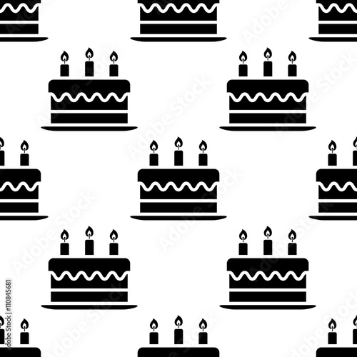 Icono plano patrón con tarta de cumpleaños sobre fondo blanco