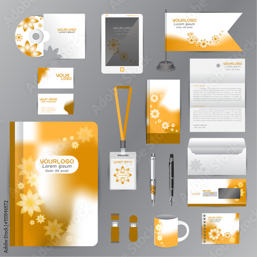 White identity template with blue origami elements. Vector compa