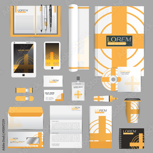 White identity template with blue origami elements. Vector compa