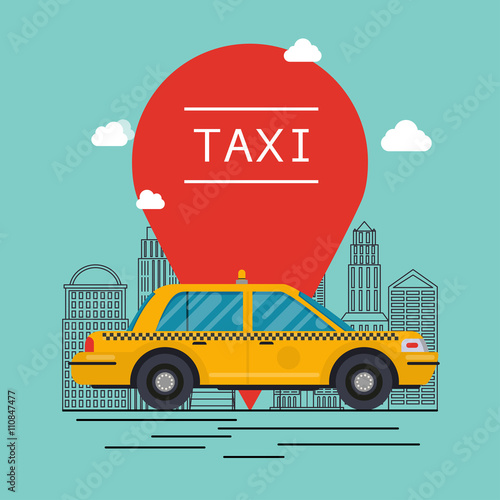 Taxi car. Vector modern flat creative info graphics design on pu