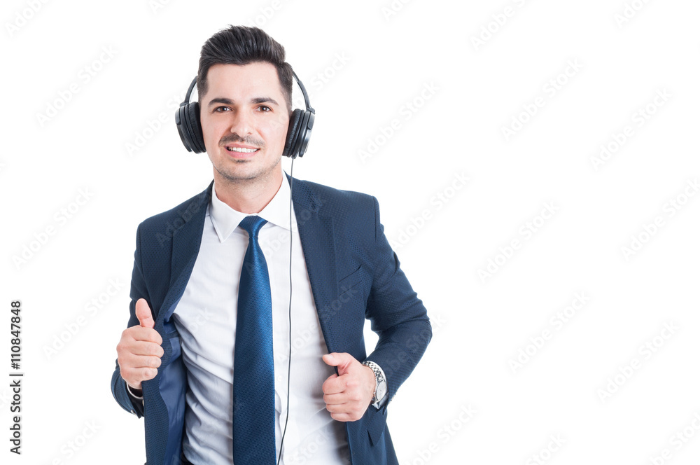 Portrait of joyful businessman with headphones Portrait of joyful businessman with headphones