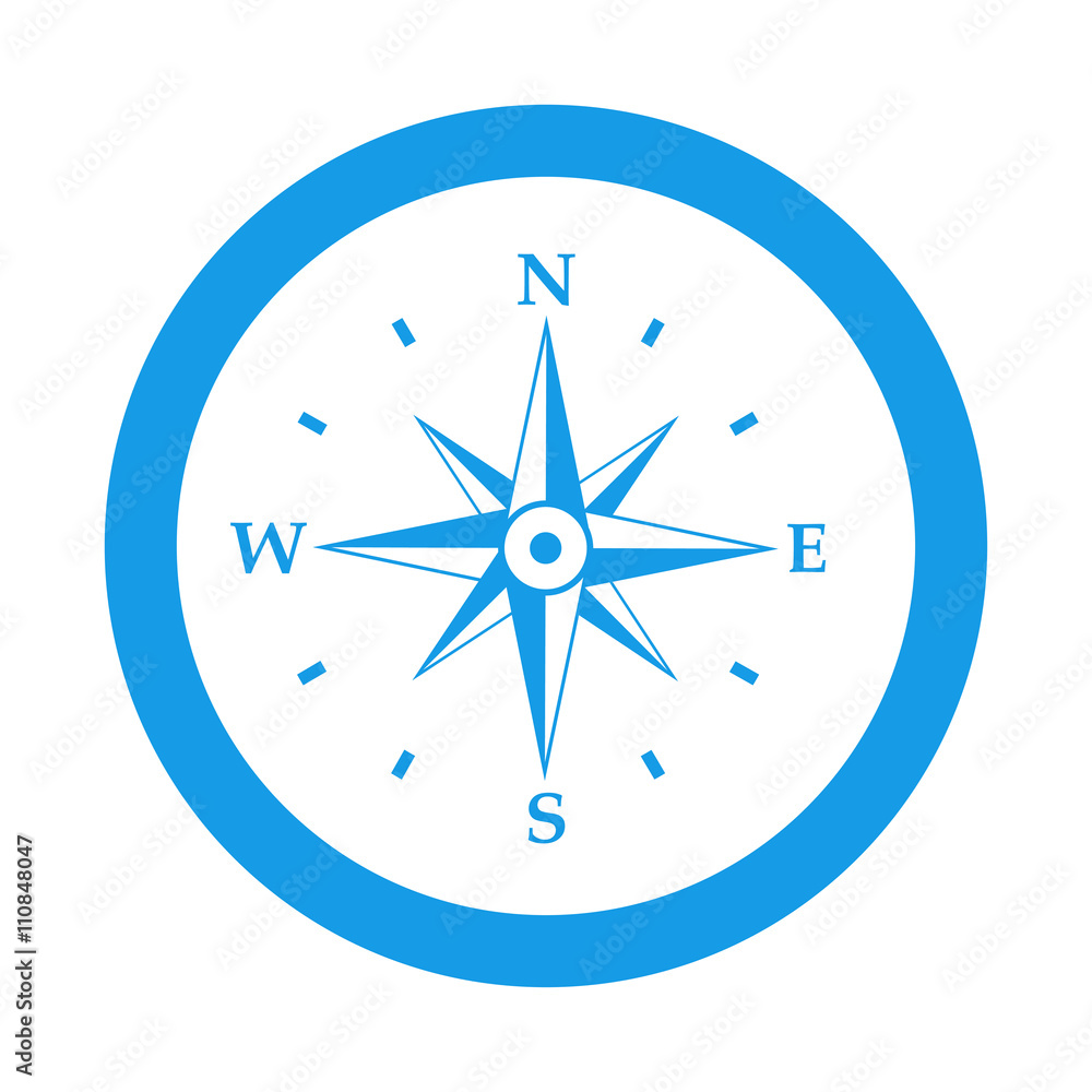 Icono plano Rosa de los vientos en circulo color azul Icono plano Rosa de los vientos en circulo color azul
