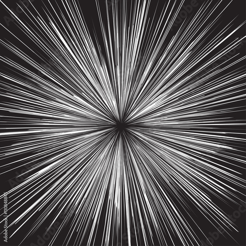 Comic book black and white radial lines background Manga graphic speed frame Superhero action Explosion vector illustration Square fight stamp Sun ray Star burst Ink texture 