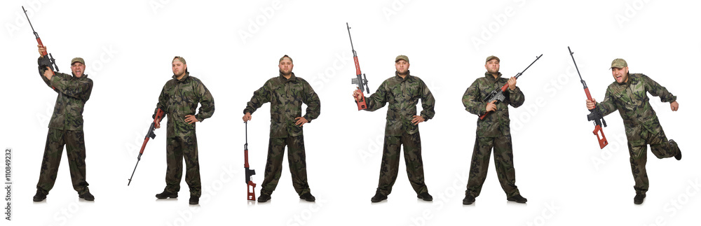 Soldier with sniper rifle isolated on white Soldier with sniper rifle isolated on white