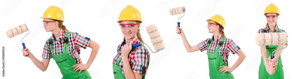 Funny woman painter isolated on white Funny woman painter isolated on white