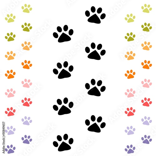 black and colorful animal footprints