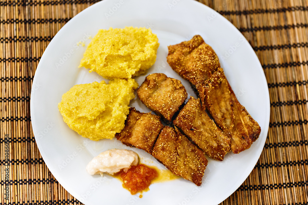 fried fish with polenta and garlic sauce fried fish with polenta and garlic sauce