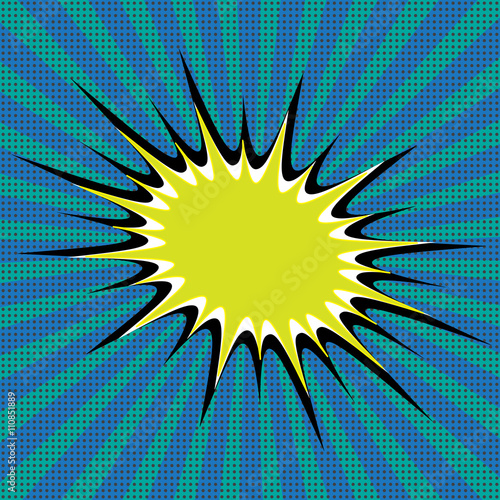 Blank comic speech bubble in pop art style on burst background