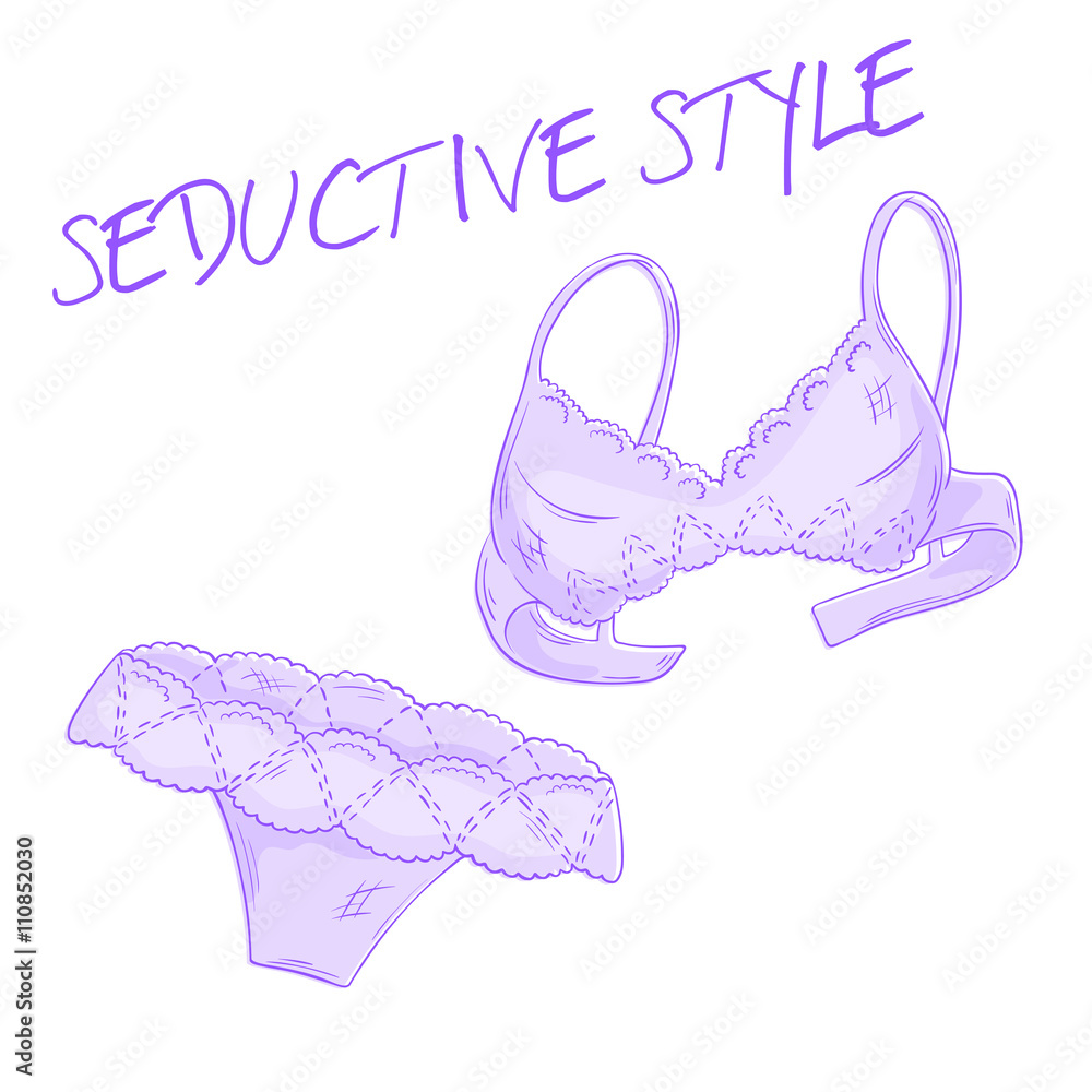 vector hand drawn pink lace bra and panties isolated on white backdrop vector hand drawn pink lace bra and panties isolated on white backdrop