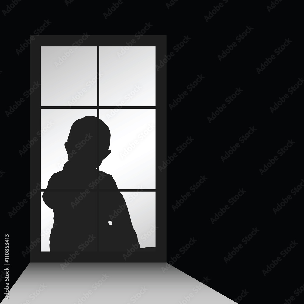 child with window silhouette illustration