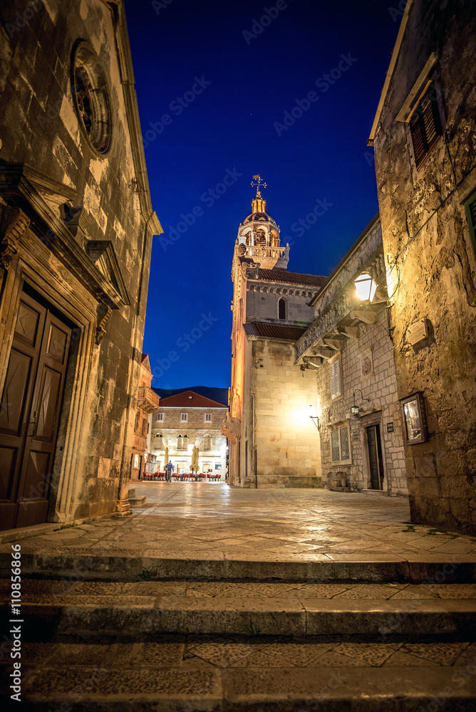 Korcula town streets by night