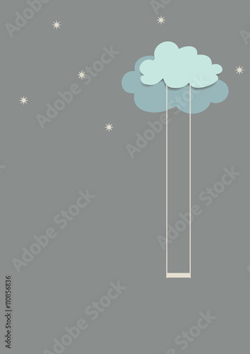 swing from the cloud in night time with stars on grey background | illustration design