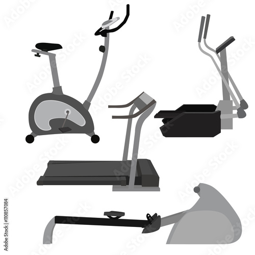 Set of flat illustration sports simulators. Vector elements for infographics. Sport training apparatus