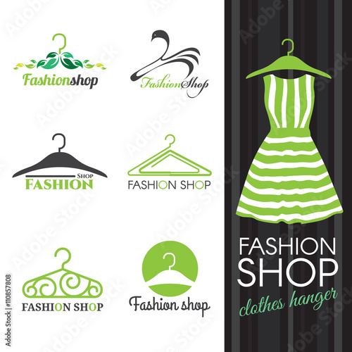 Fashion shop logo - Green Clothes hanger vector set design