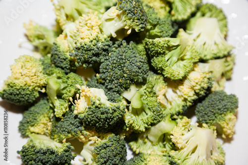 Closeup of cut broccoli heads