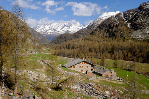 Parco nazionale del Gran Paradiso  Piemonte  Italia  panorama  casa rustica  montagne