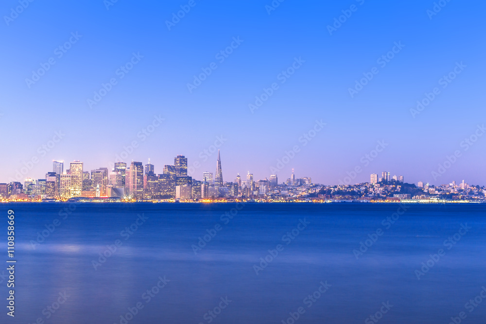 tranquil water with cityscape and skyline of san francisco tranquil water with cityscape and skyline of san francisco